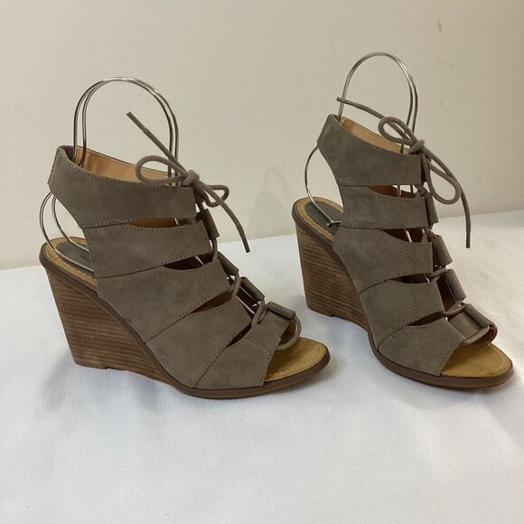 Melrose and Market Tan Lace-up Wedge Sandal Size 7.5 - Picture 3 of 12